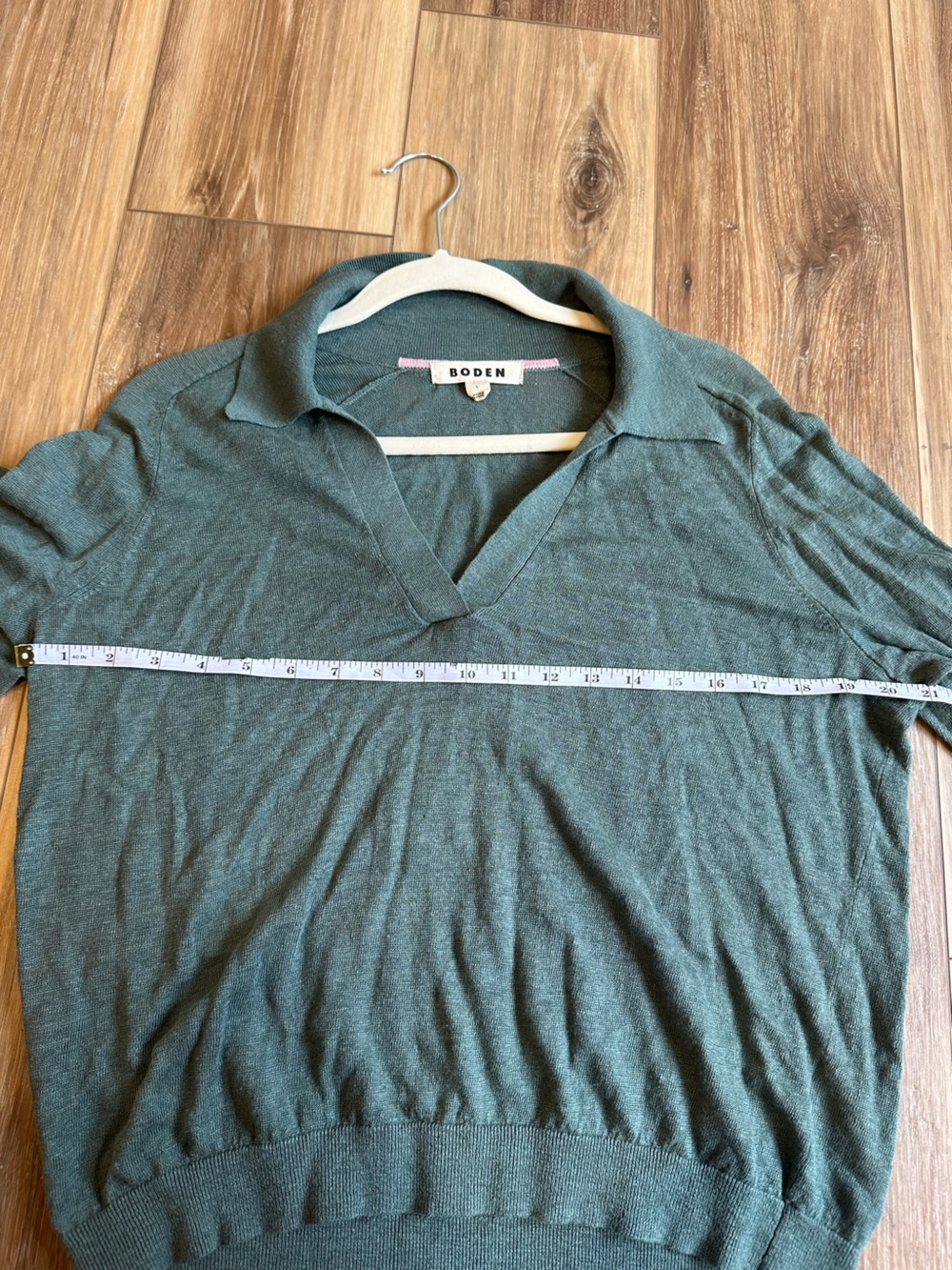Boden Agnes Collared Linen Jumper V Neck Sweater Green Jasper Sz Large - Picture 6 of 10